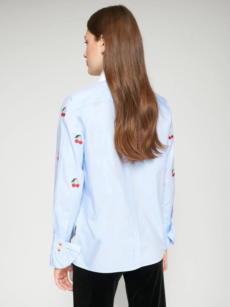 Sky Blue Shirt with Cherry Embroidery Vilagallo