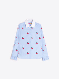 Sky Blue Shirt with Cherry Embroidery Vilagallo