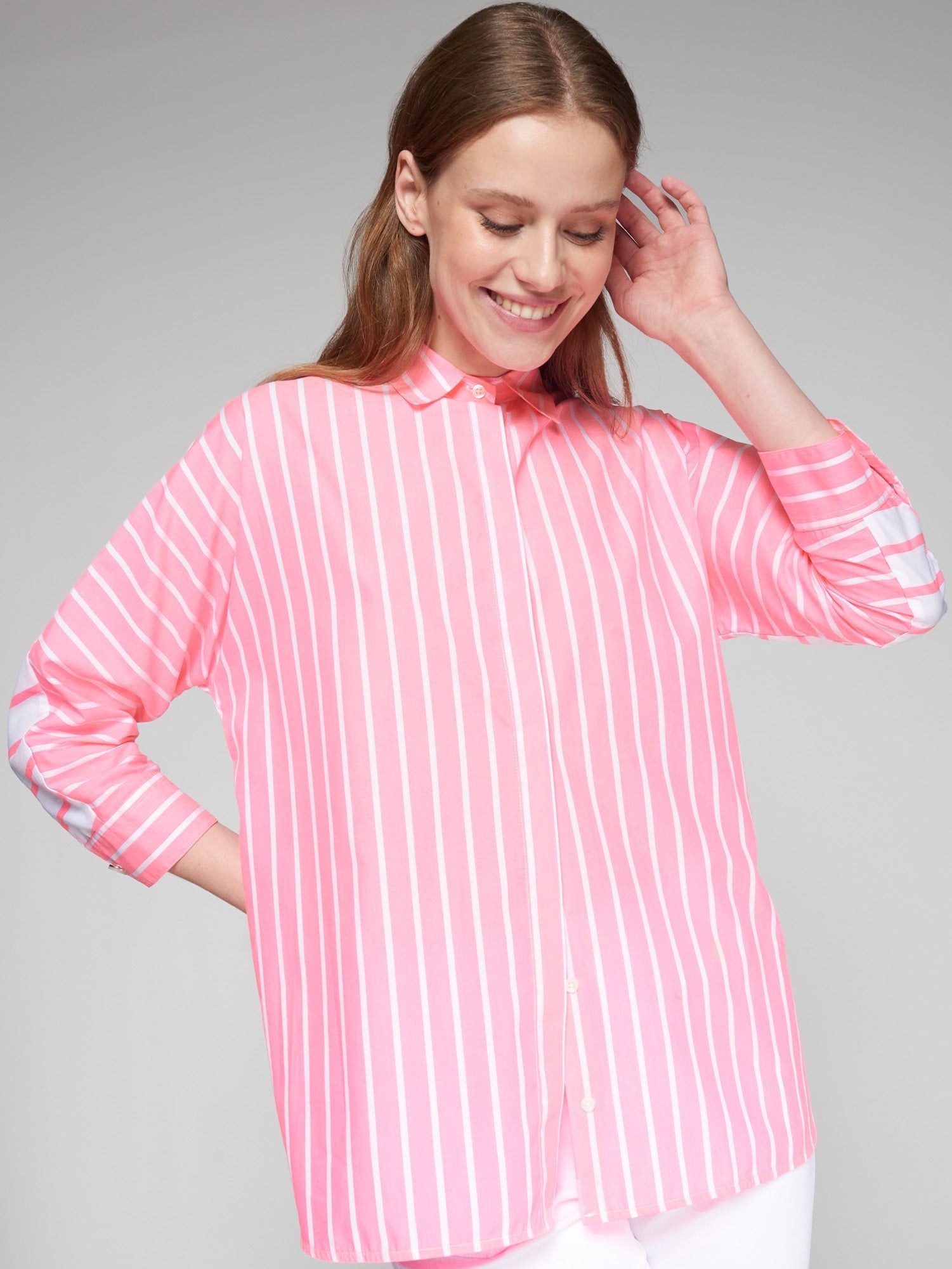 Louisa Stripe Shirt Neon Pink - Lansky Bros. | Vilagallo