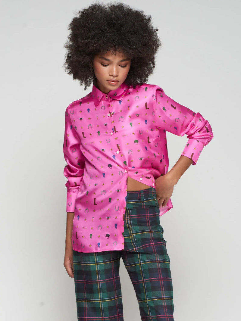 PINK SILK SHIRT EQUESTRIAN PRINT Vilagallo
