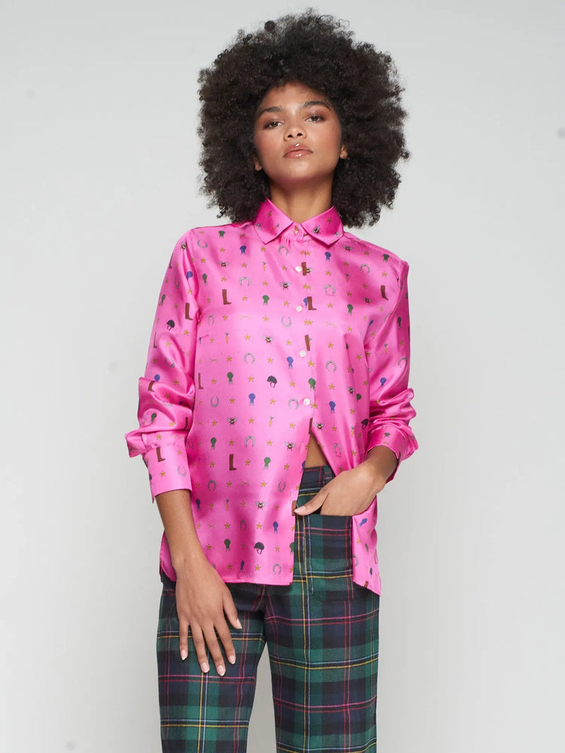 PINK SILK SHIRT EQUESTRIAN PRINT Vilagallo