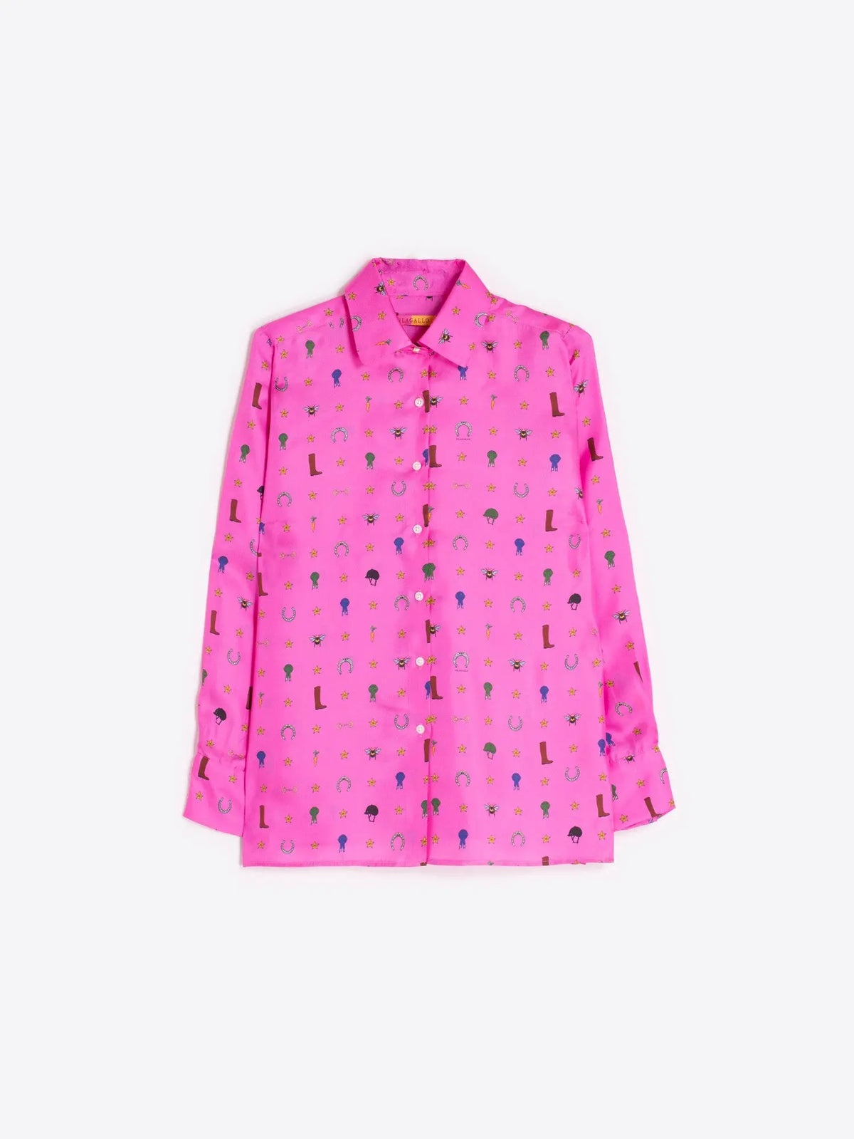 PINK SILK SHIRT EQUESTRIAN PRINT Vilagallo
