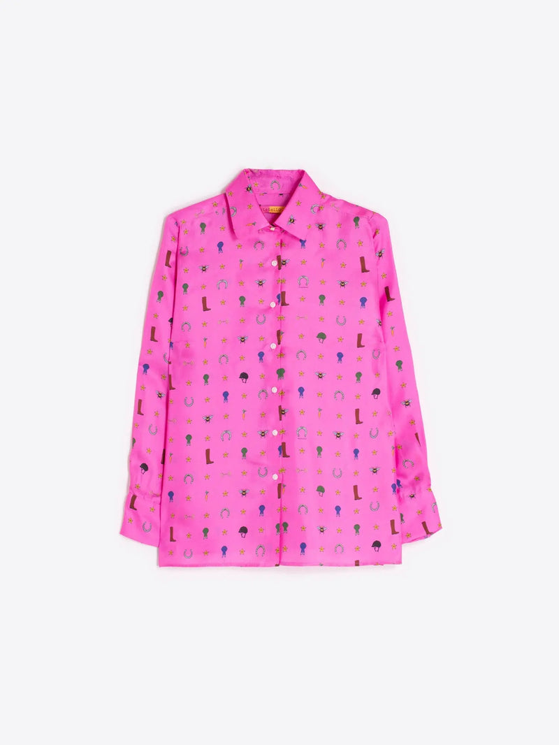 PINK SILK SHIRT EQUESTRIAN PRINT Vilagallo