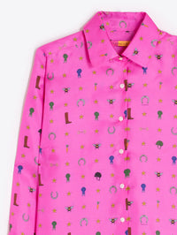 PINK SILK SHIRT EQUESTRIAN PRINT Vilagallo