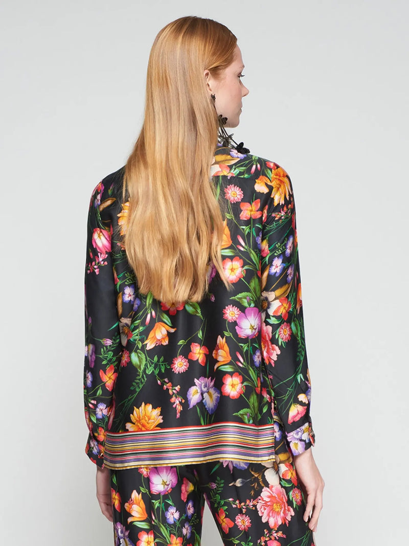 Black Floral Print Shirt Vilagallo
