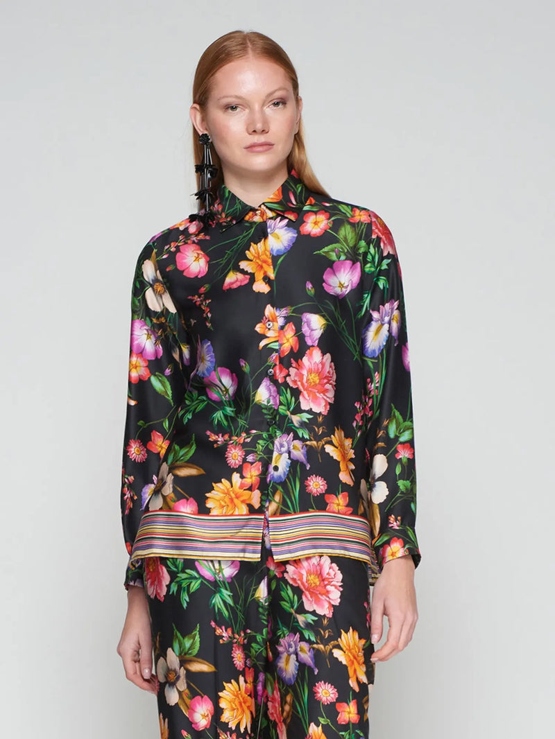 Black Floral Print Shirt Vilagallo