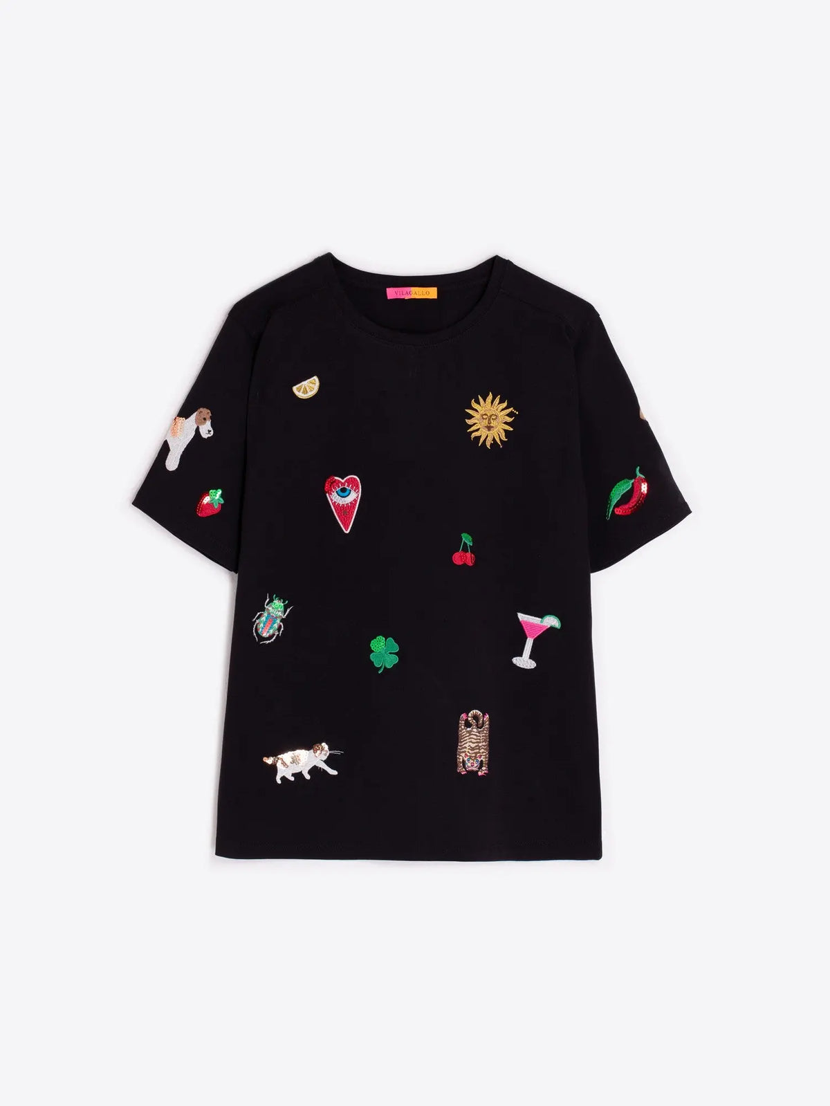 Amalia Black Embroidered T-Shirt Vilagallo