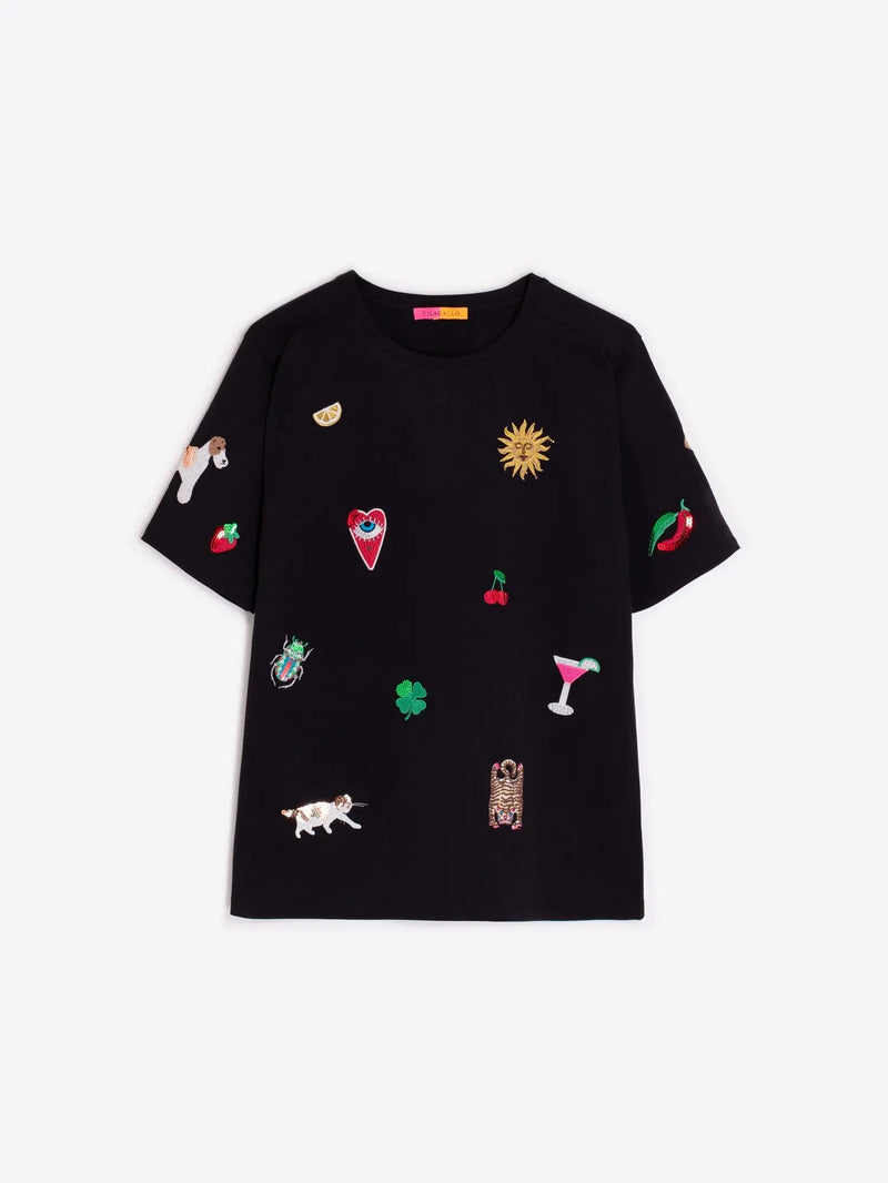 Amalia Black Embroidered T-Shirt Vilagallo