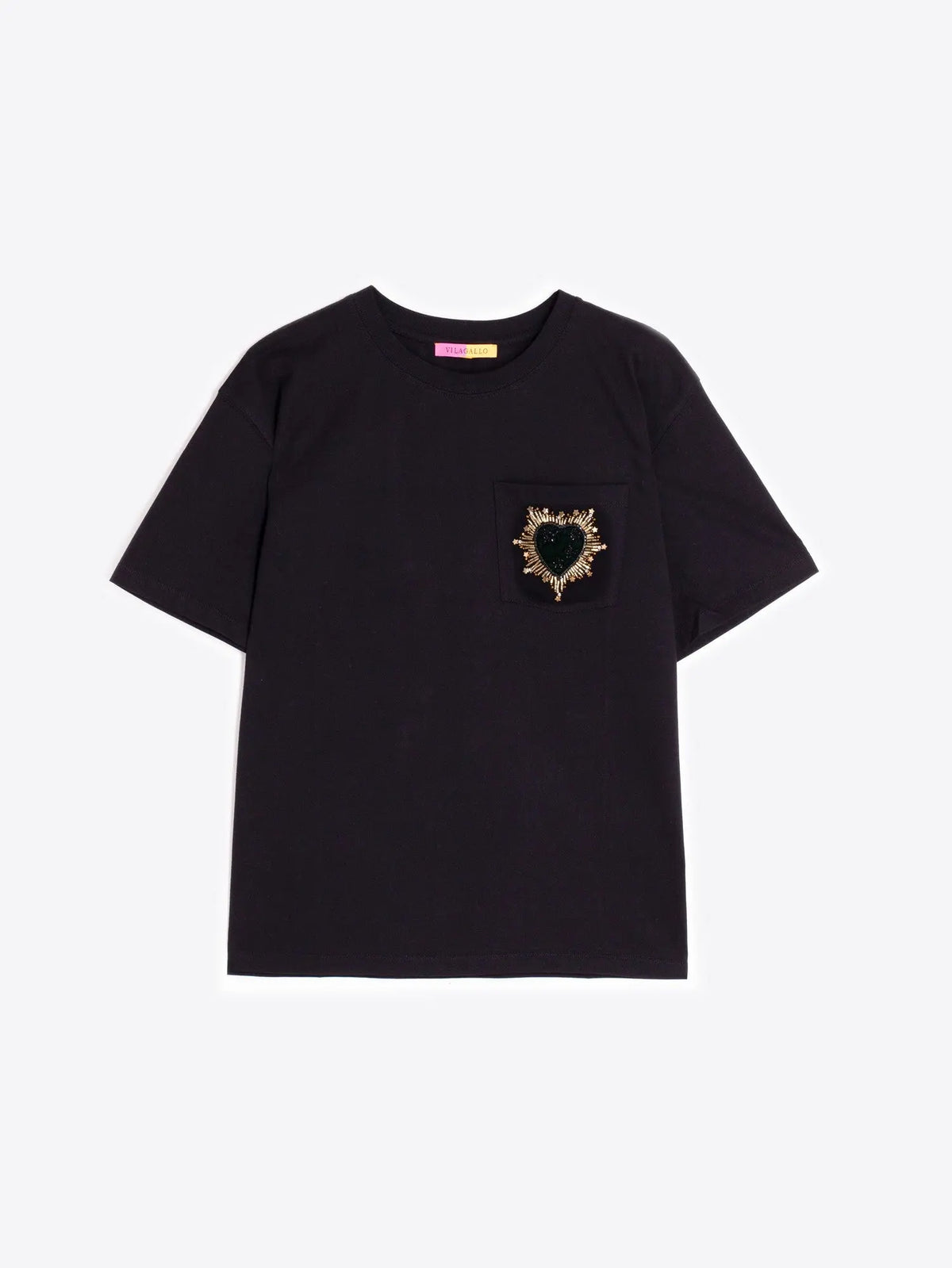 Black Embellished Heart T-Shirt Vilagallo