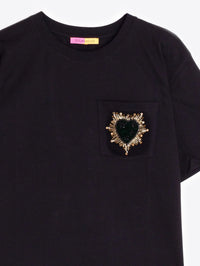 Black Embellished Heart T-Shirt Vilagallo