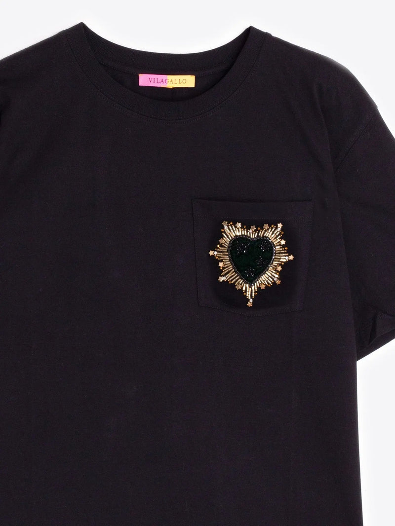 Black Embellished Heart T-Shirt Vilagallo