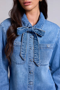 BLUE THREAD Self-Tie Bow Button Front Denim Blouse