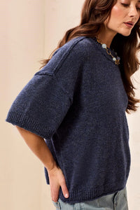 Drop Shoulder Crew NecK Sleeve Sweater - Nightfall