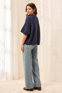 Drop Shoulder Crew NecK Sleeve Sweater - Nightfall