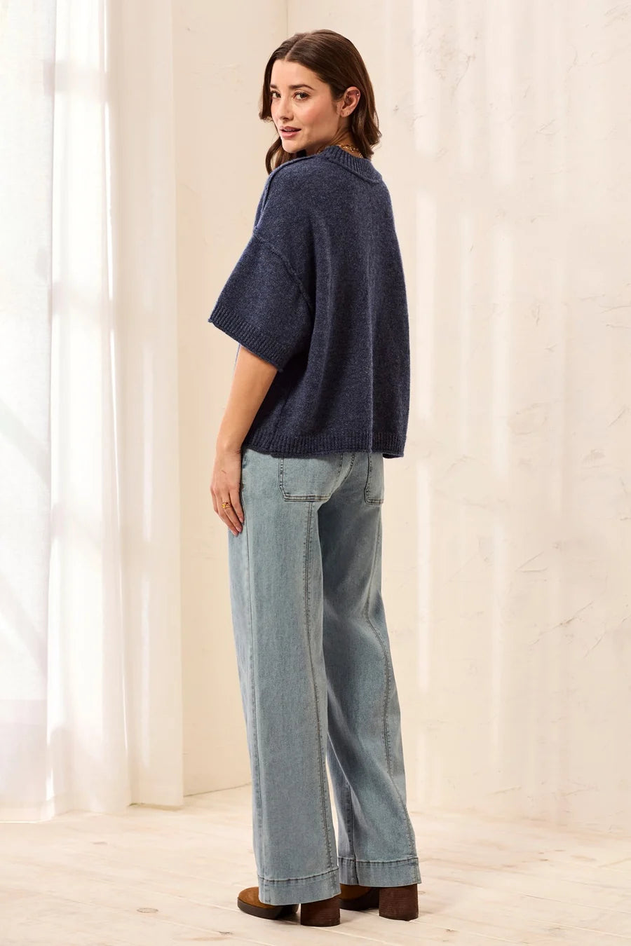 Drop Shoulder Crew NecK Sleeve Sweater - Nightfall