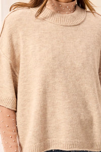 Drop Shoulder Crew NecK Sleeve Sweater - Pashmina