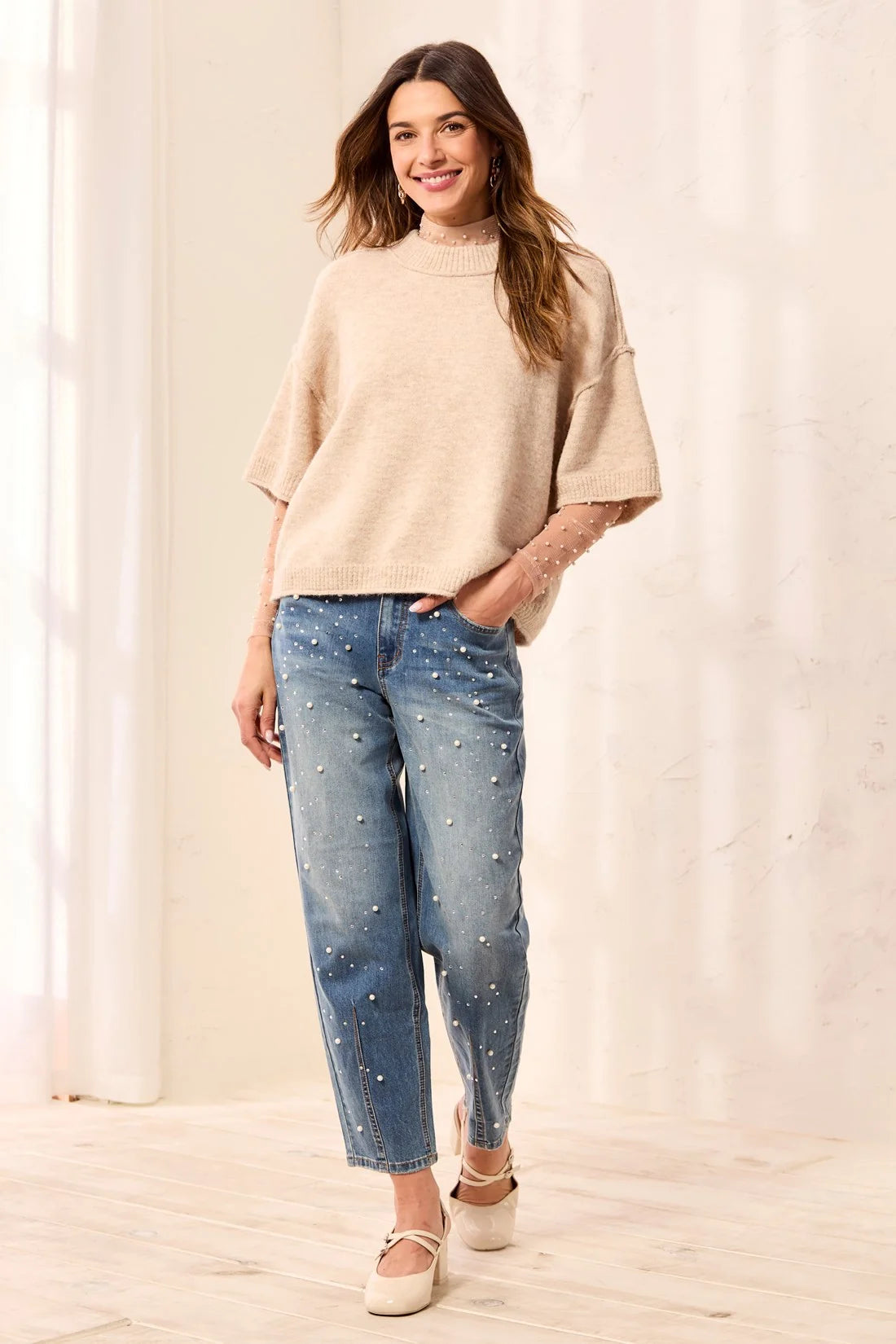 Drop Shoulder Crew NecK Sleeve Sweater - Pashmina