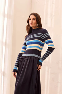 Mixed Media Ribbed Knit Maxi Dress