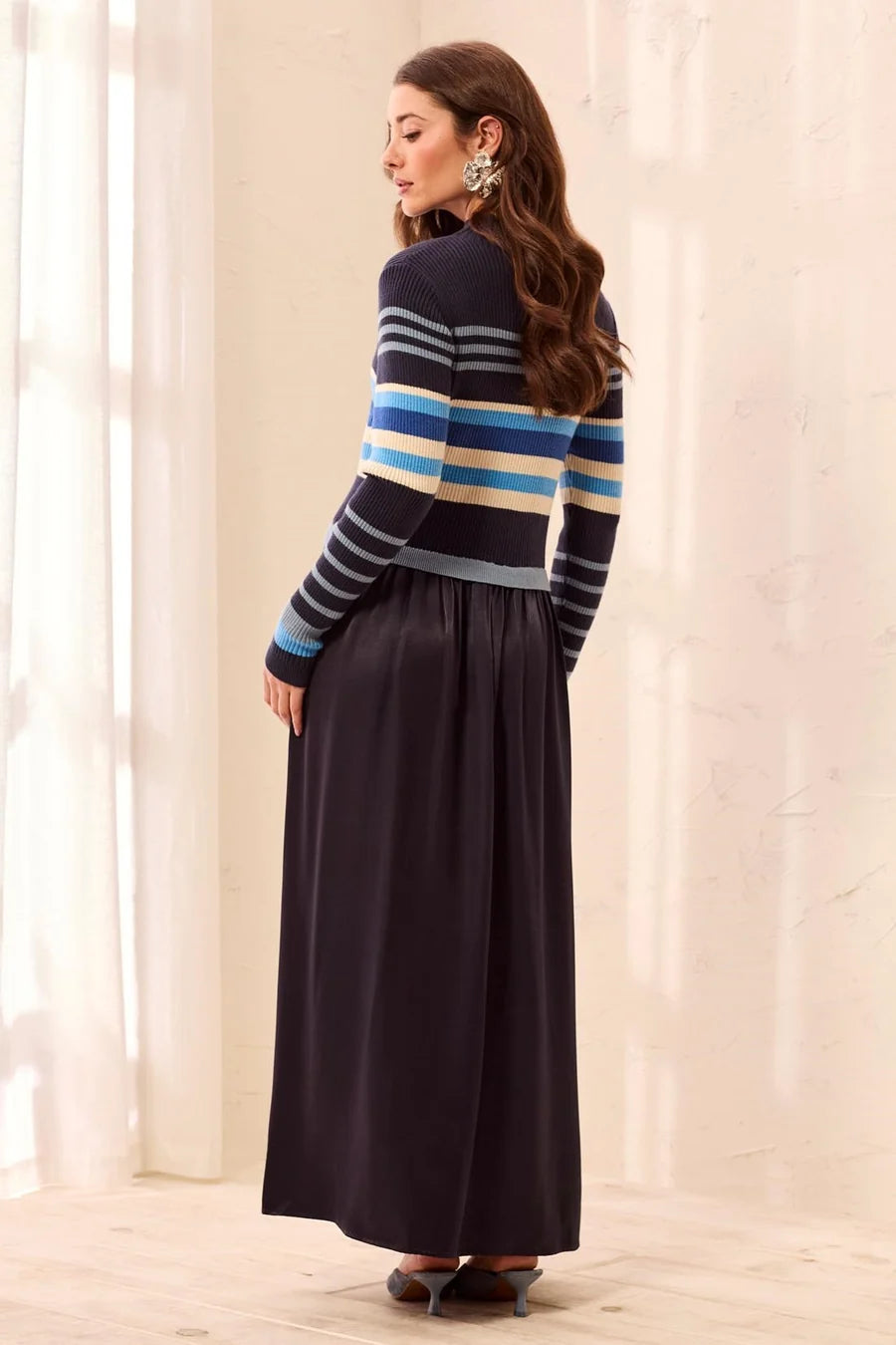 Mixed Media Ribbed Knit Maxi Dress