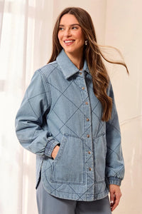 Quilted Snap Front Soft Denim Jacket