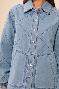 Quilted Snap Front Soft Denim Jacket