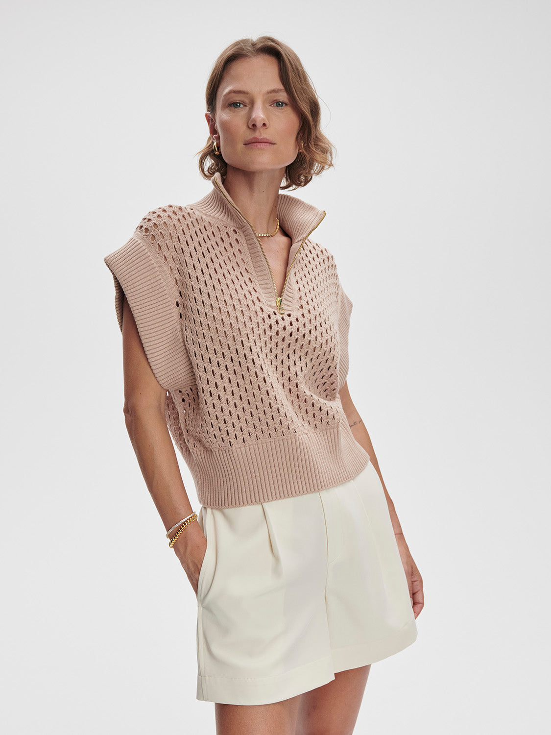 Gaines Half Zip Knit - Light Taupe VARLEY