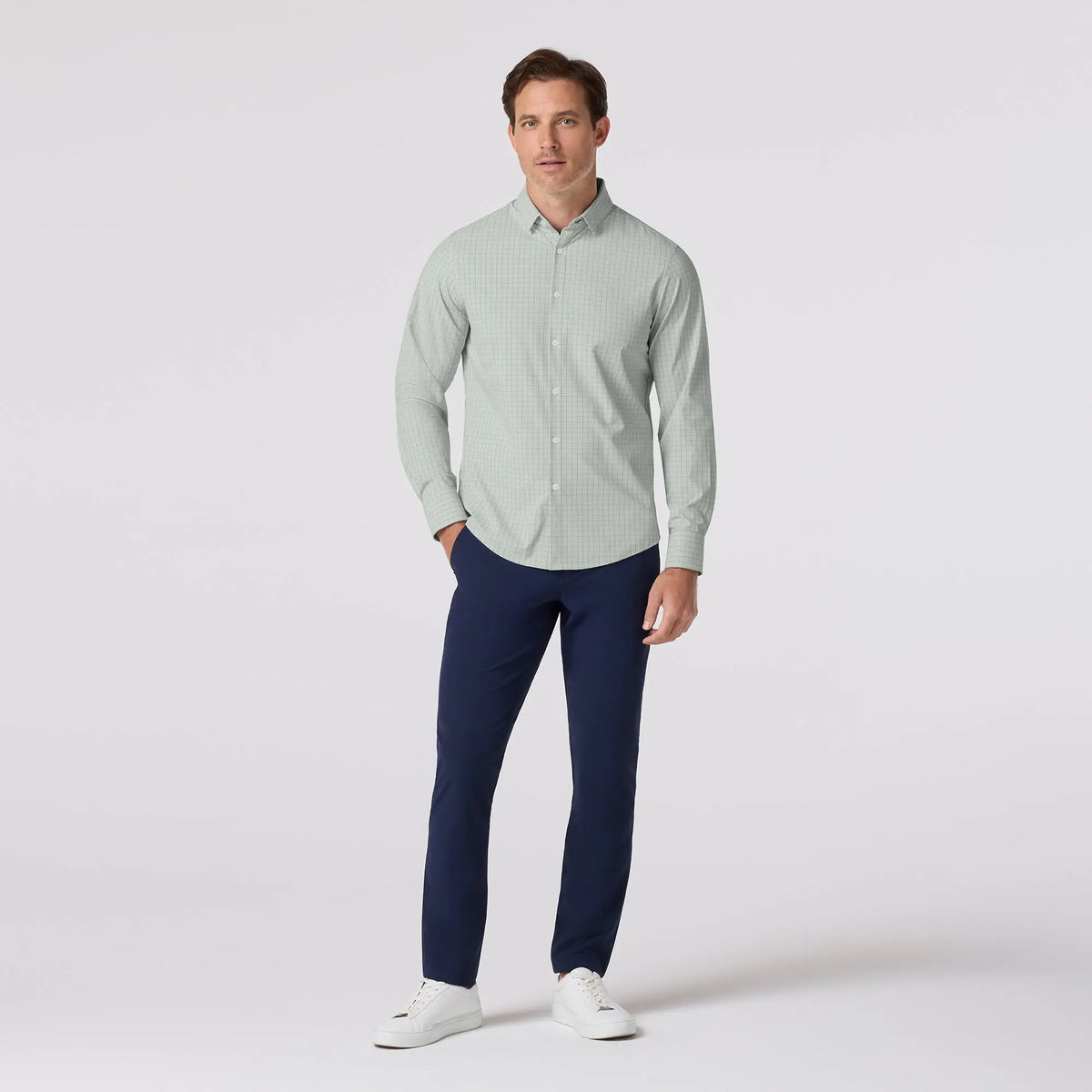 Leeward Dress shirt - Eucalyptus Mini Plaid Mizzen + Main