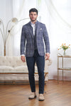 Rocco Sport Coat – Navy & White Plaid Stretch Knit with Bib Detail 7 Downie St.