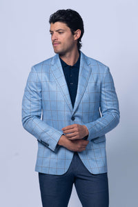 Oakdale Blue Cotton Windowpane Sport Coat