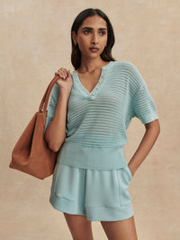 Callie Knit Top - Porcelain Blue