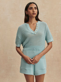 Callie Knit Top - Porcelain Blue