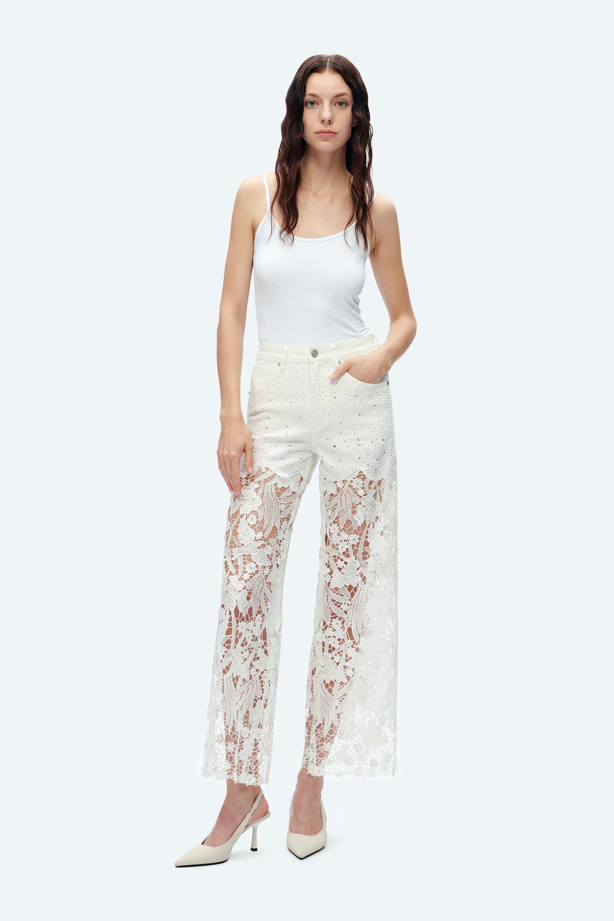 White Lace High Rise Jeans