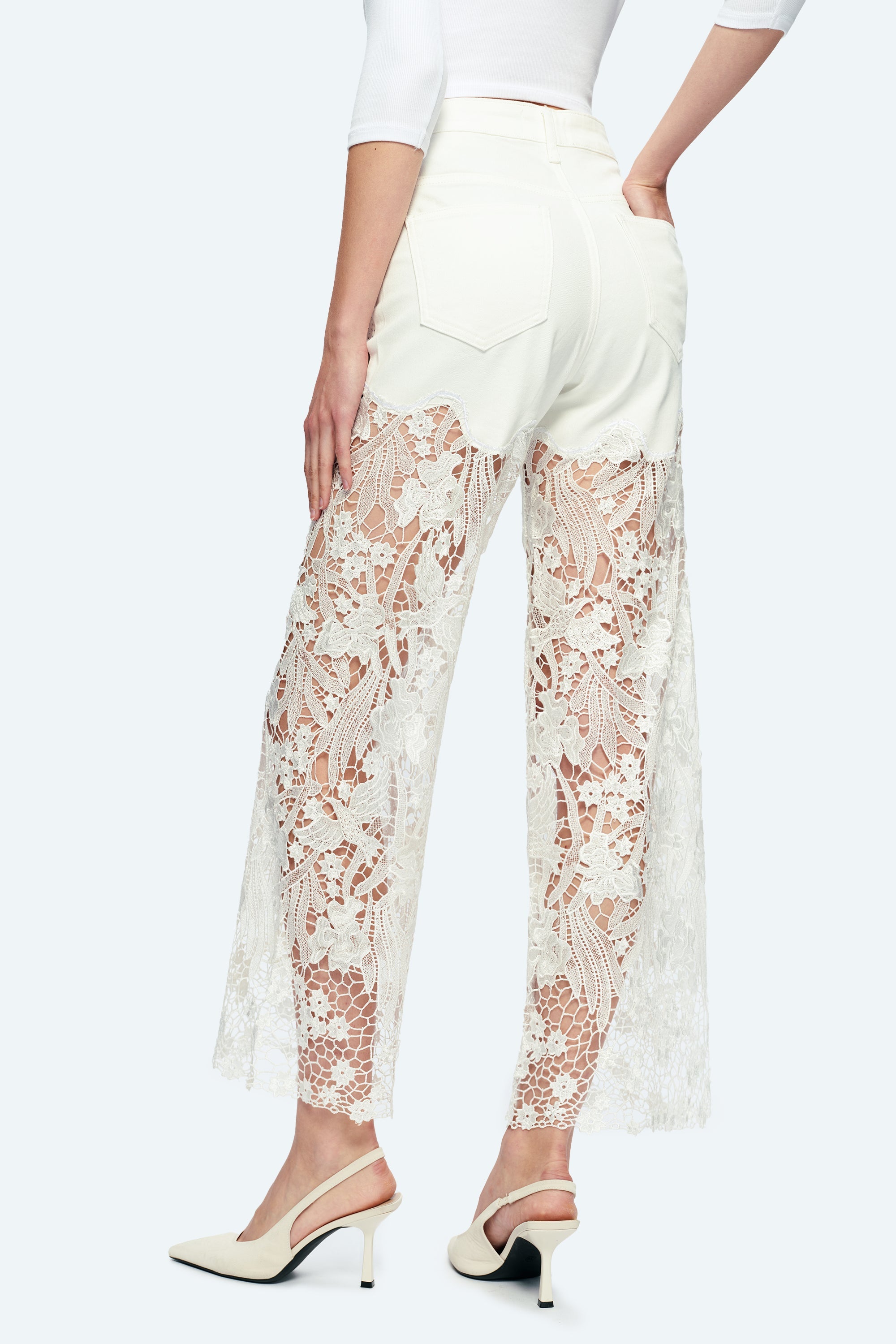 White Lace High Rise Jeans