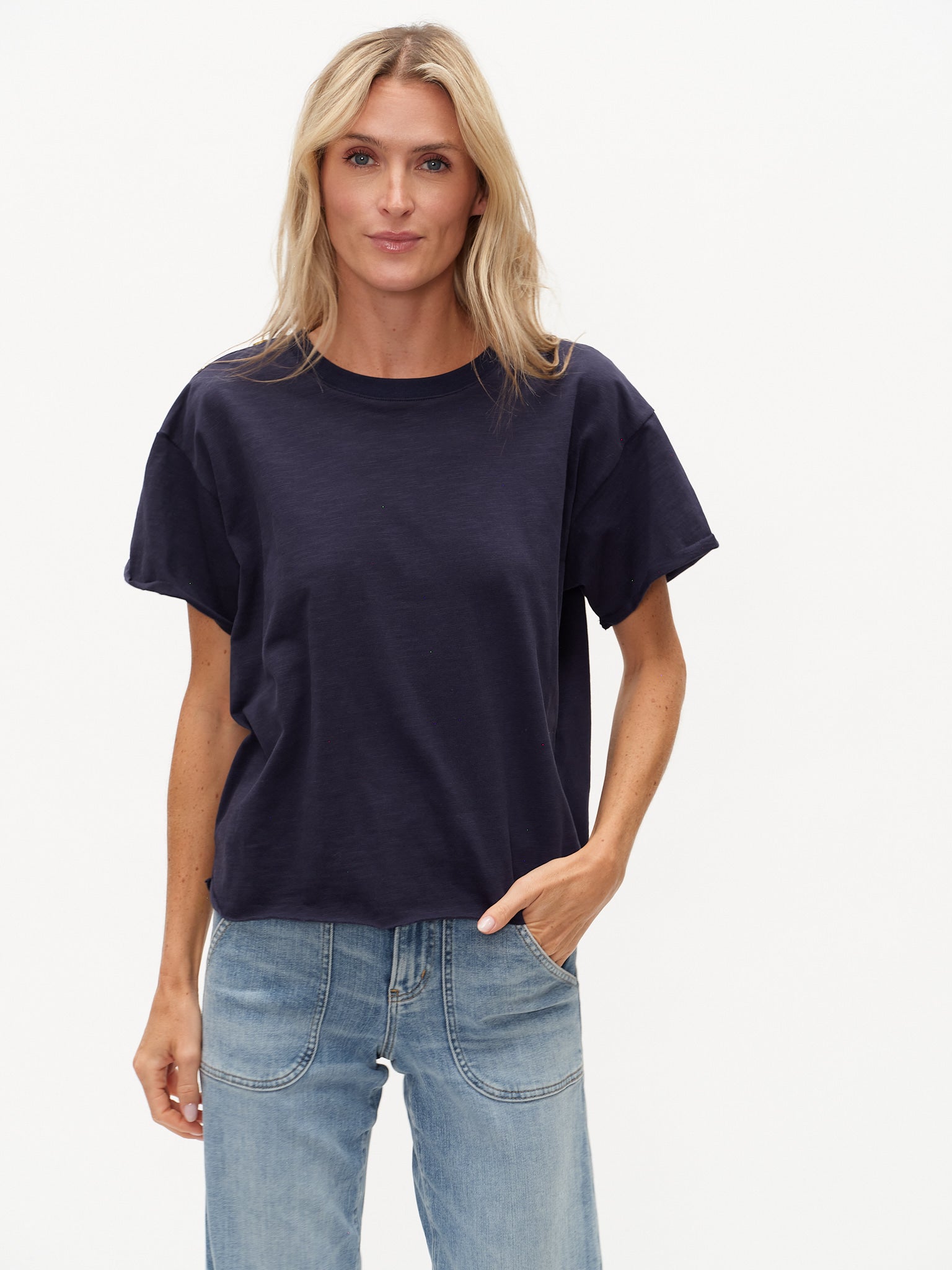 Erin Shoulder Button Tee - Navy