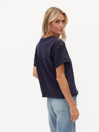 Erin Shoulder Button Tee - Navy
