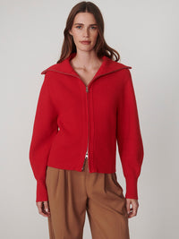Enrico Zip Through Knit Jacket - Washed Red