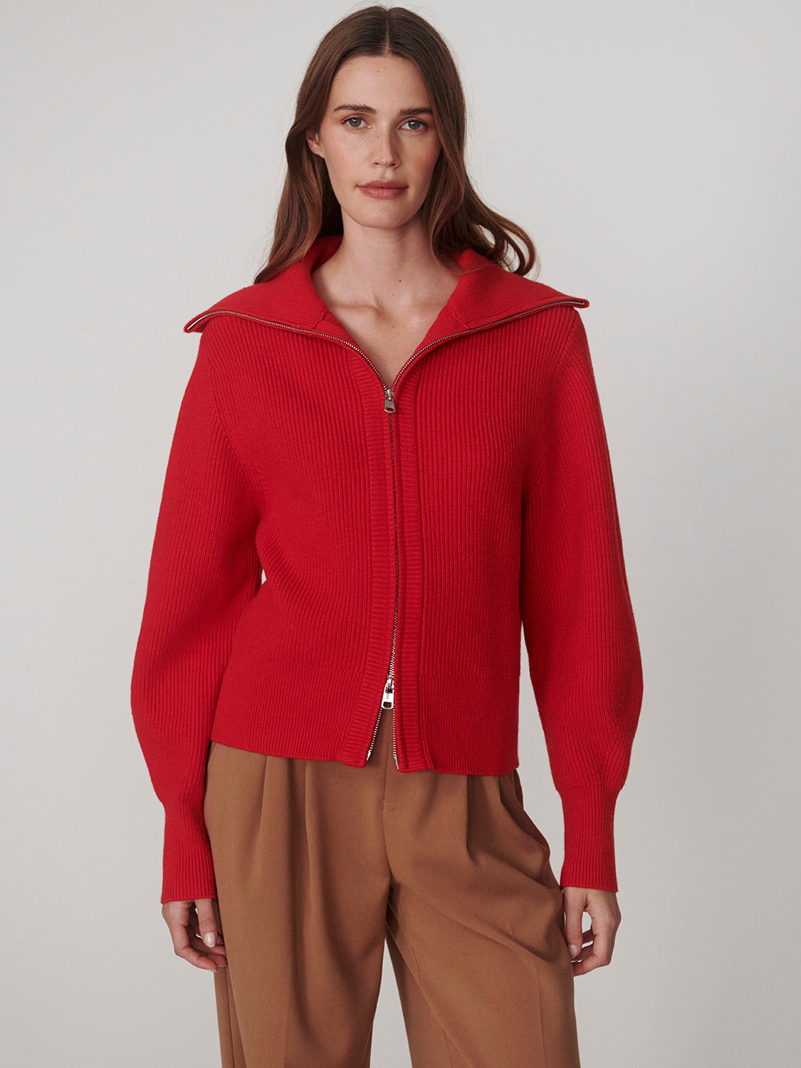 Enrico Zip Through Knit Jacket - Washed Red