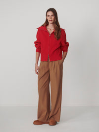 Enrico Zip Through Knit Jacket - Washed Red