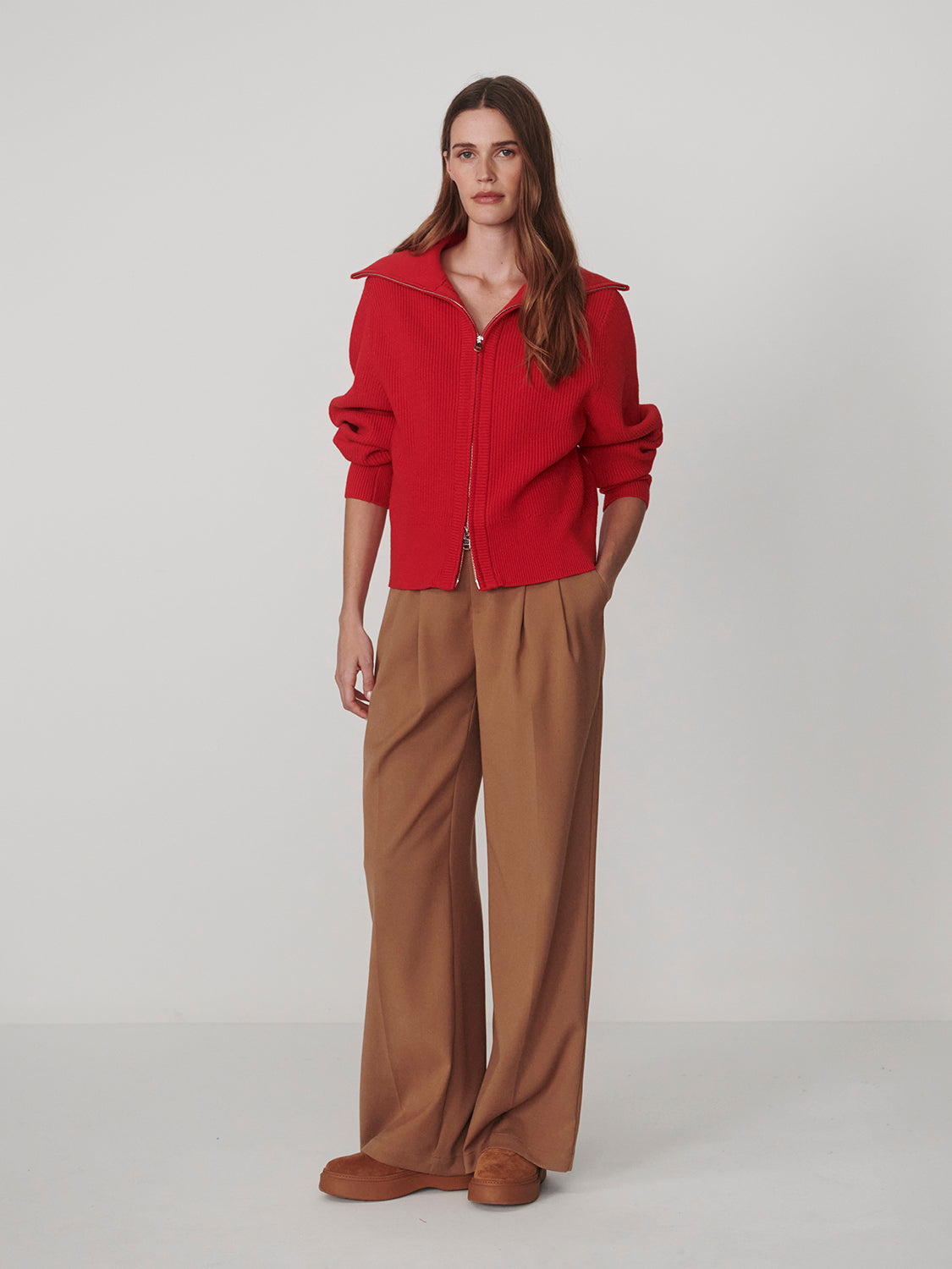 Enrico Zip Through Knit Jacket - Washed Red