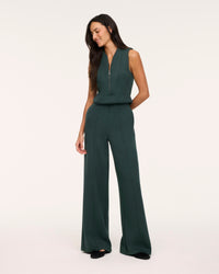 Shawl Collar Half Zip Jumpsuit - Night Forest