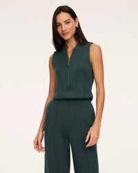Shawl Collar Half Zip Jumpsuit - Night Forest