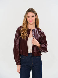 Emilia Faux Leather Bomber - Cabernet
