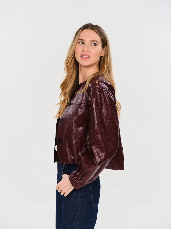Emilia Faux Leather Bomber - Cabernet