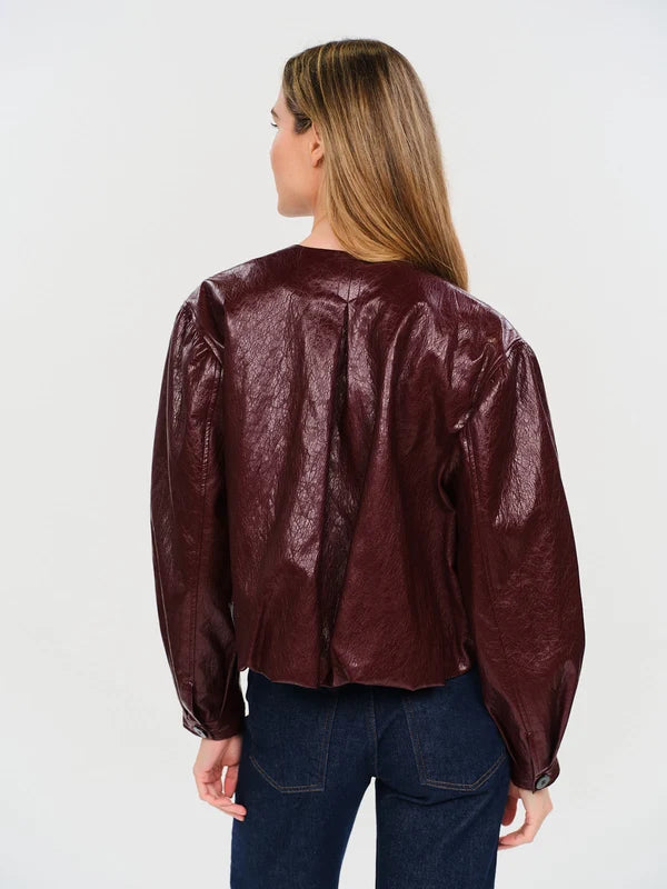 Emilia Faux Leather Bomber - Cabernet