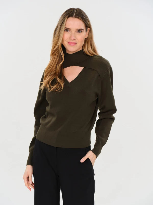 Taylor Criss Cross Keyhole Sweater - Olive