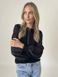 Ribbed Satin Sleeve Top - Black