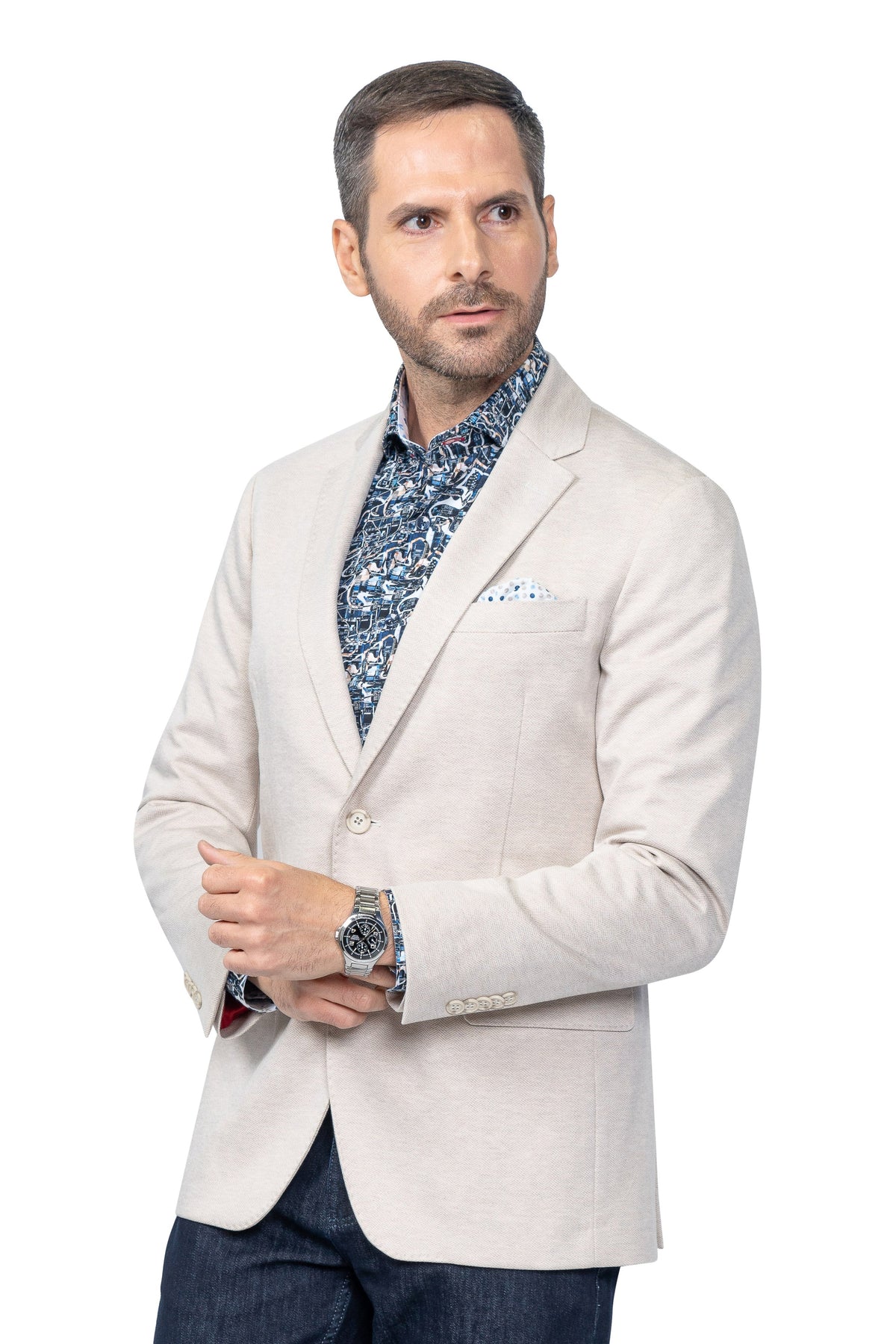 Melbourne Beige Herringbone Stretch Blazer 7 Downie St.