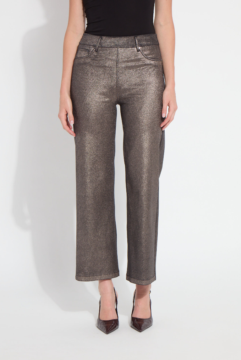 Metallic Coated Wide Leg Pants