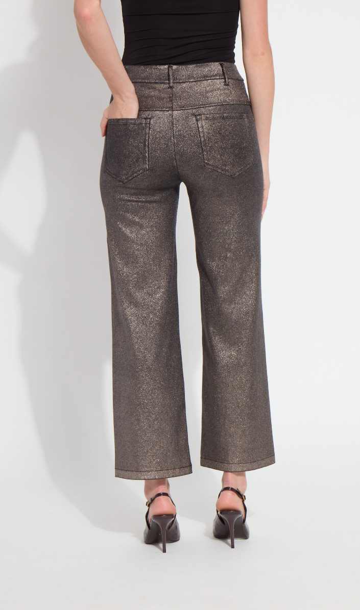 Metallic Coated Wide Leg Pants