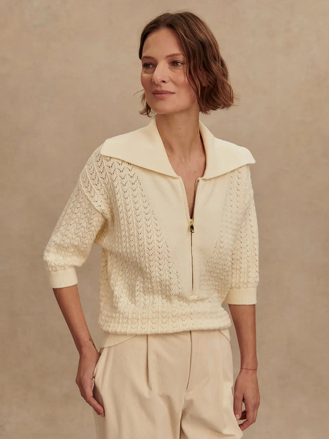 Arney Half Zip Knit Polo – Egret VARLEY
